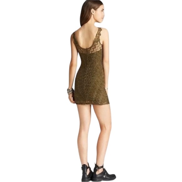 FREE PEOPLE | NWT Foiled Again Olive Lace Bodycon Open Back Boho Mini Dress | S - Picture 3 of 10